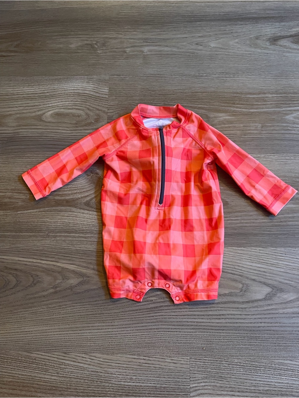 Primary Baby Gingham Rash Guard One Piece 3-6M | Pink Checkered Swimsuit